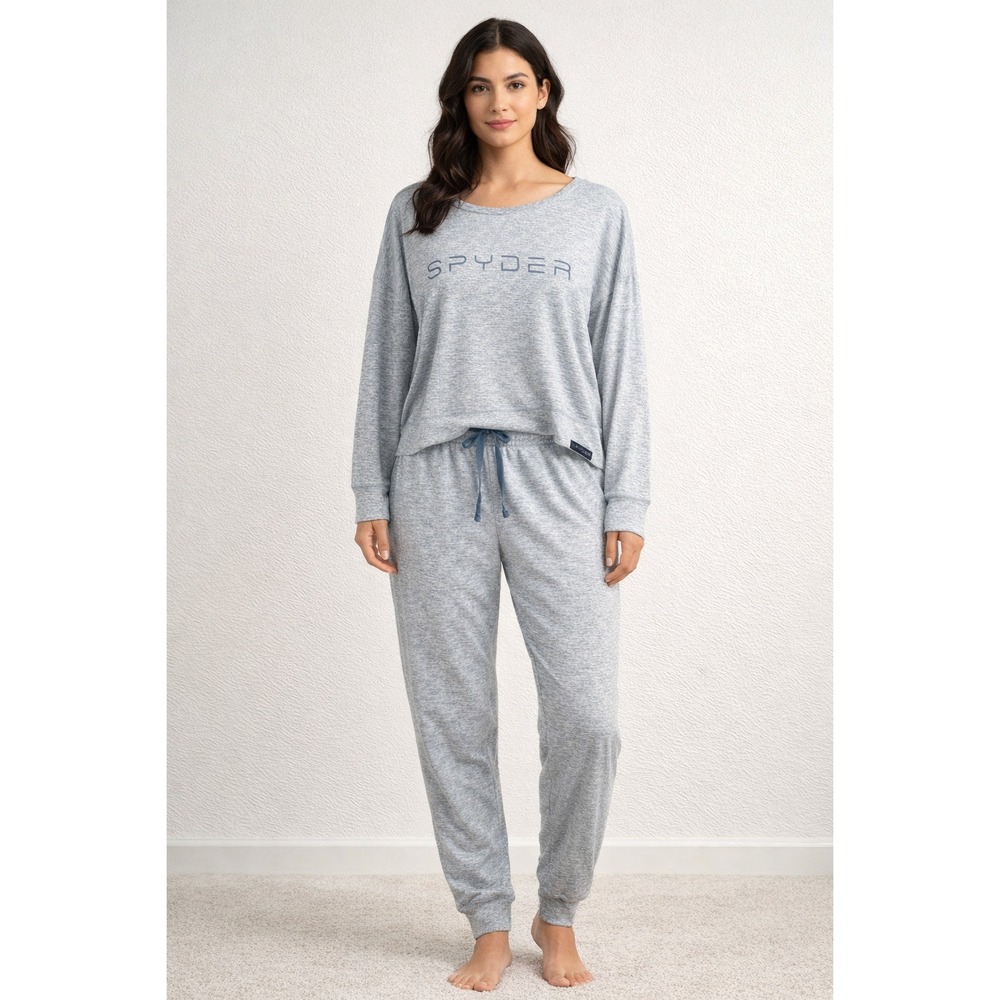 Spyder Lounge Set Womens Size Large Heathered Blue Drawstring Athleisure Stretch